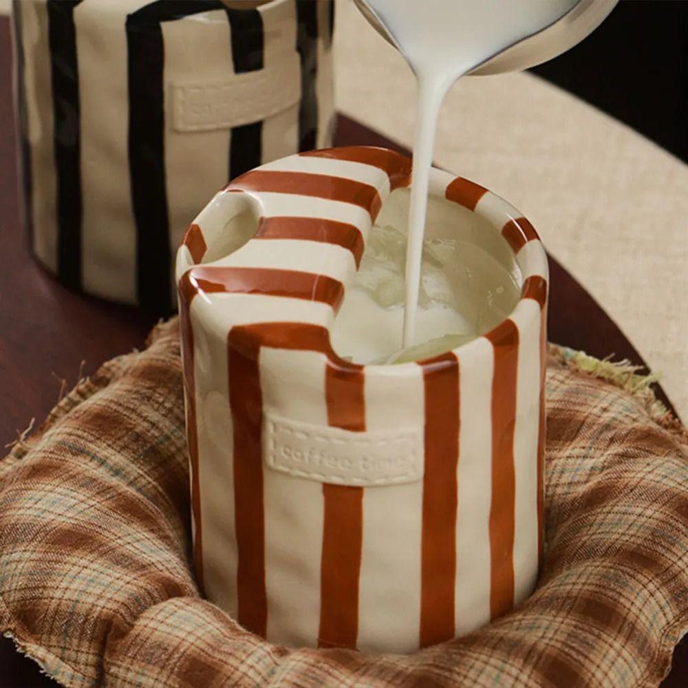 Hand-Painted Striped Ceramic Coffee Mug Novelty Porcelain Tea Cup Gift Espresso Cup  Home Breakfast