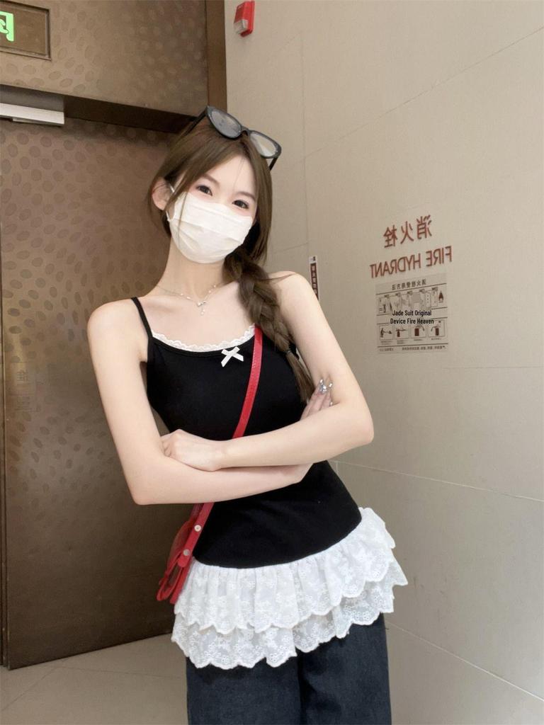 Белый кружевной топ-майка для женщин - Весенне-летний слой