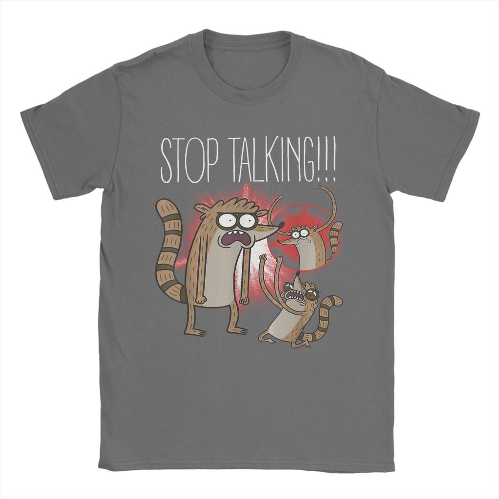 Regular Show Rigby Stop Talking Men T Shirts Hipster Tees Short Sleeve Round Collar TShirt Cotton Graphic Tops