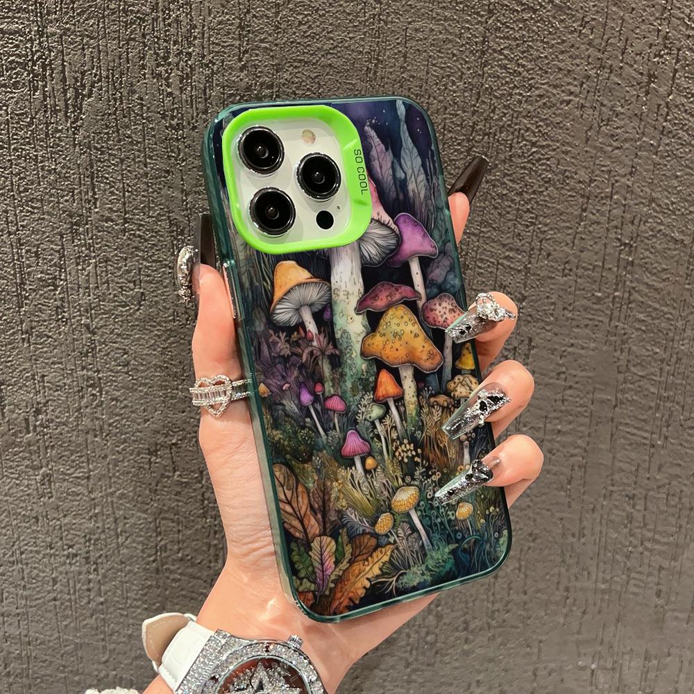 Модный дизайн с рисунком грибов чехол для телефона подходит для iPhone 17 16 15 14 13 12 11 Pro/Max/Plus ударопрочный и защищающий от падений