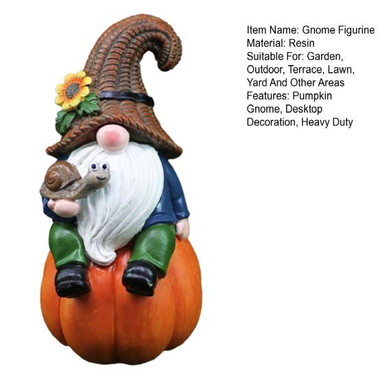 Садовая тыква Гном Фигурка держащая улитку Сидящий гном Эльф Статуэтка из смолы Скульптура для дома и улицы День благодарения Праздник урожая Осень Рабочий стол