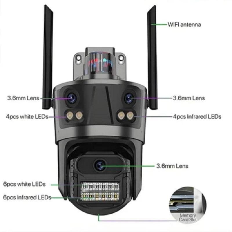 LS VISION ICsee Security PTZ Camera 6K 12MP HD Three Lens 8X Zoom Outdoor WiFi Wireless CCTV Video Surveillance Auto Tracking Home Protection