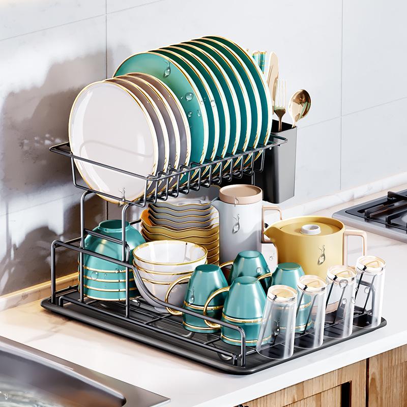 Компактная полка для посуды Многофункциональная полка для сушки посуды Нержавеющая кухонная сушилка для посуды