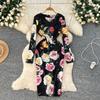 Spring Summer Women Elegant Full Sleeve Flower Print Slim Bodycon Office Businss Pencil Dresses