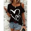Большой повседневный асимметричный воротник с принтом подтяжек в форме сердца и эластичными короткими рукавами женские футболки
