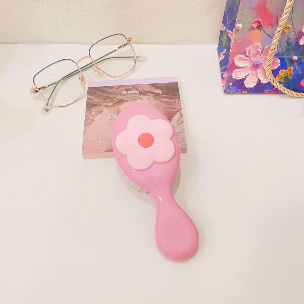 Милая мультяшная расческа с бантом на ручке для массажа кожи головы, переносная пластиковая воздушная подушка, маленькая расческа, щетка для волос с бантом, милая милая расческа