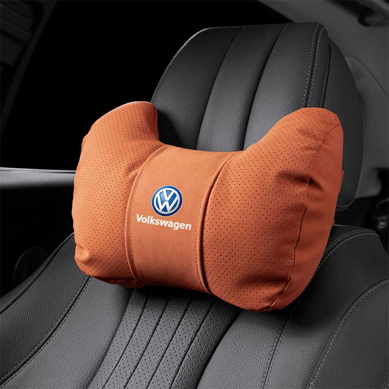 Car Seat Headrest Suede Soft Cotton Pillow Core Neck Pillow For VW Golf Amarok T5 Phaeton GTI Teramont ID3 Car Interior keychain zr4