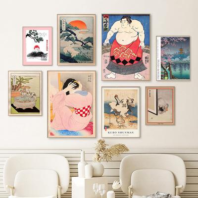 Японское укиё гора Фудзи, винтажное кимоно, женское художественное холст, картина, принт, ретро пейзаж, современный постер с принтом, домашний декор для комнаты