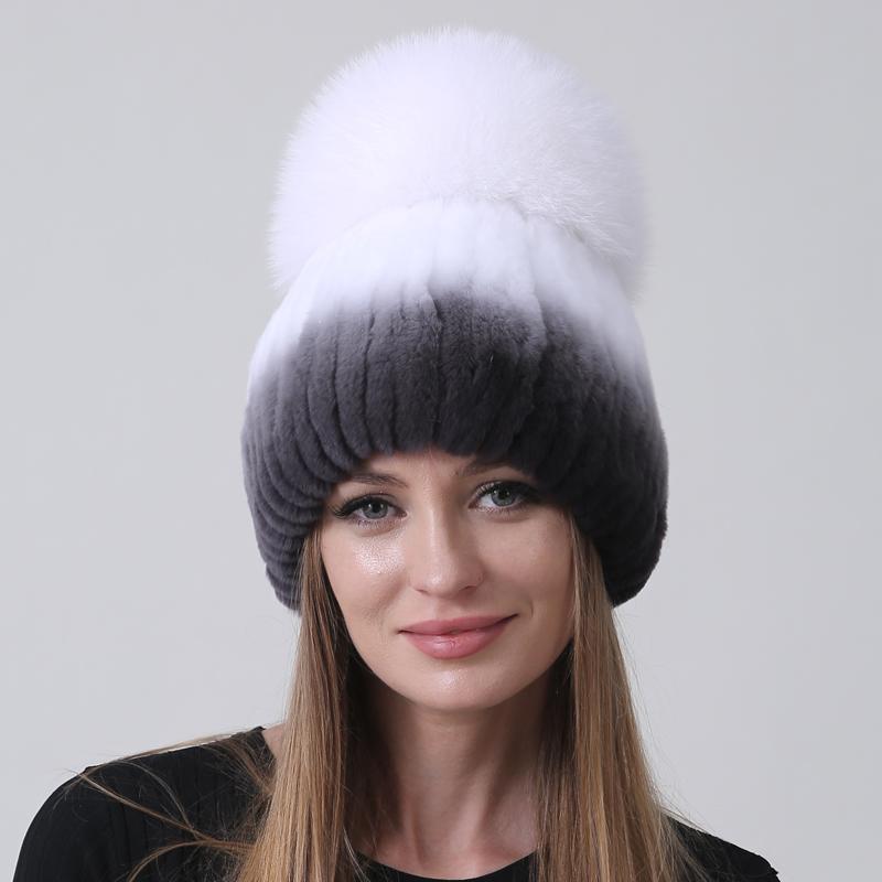 Зимняя теплая меховая шапка с помпоном, шариковая шапка из натурального меха кролика рекс, лисы, пушистая женская шапка