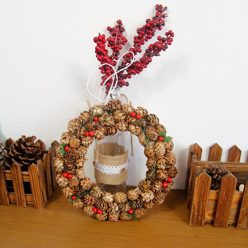 Рождественские украшения Венок Дверной Подвесной Шишка Рождественская Елка Украшение Ротанг