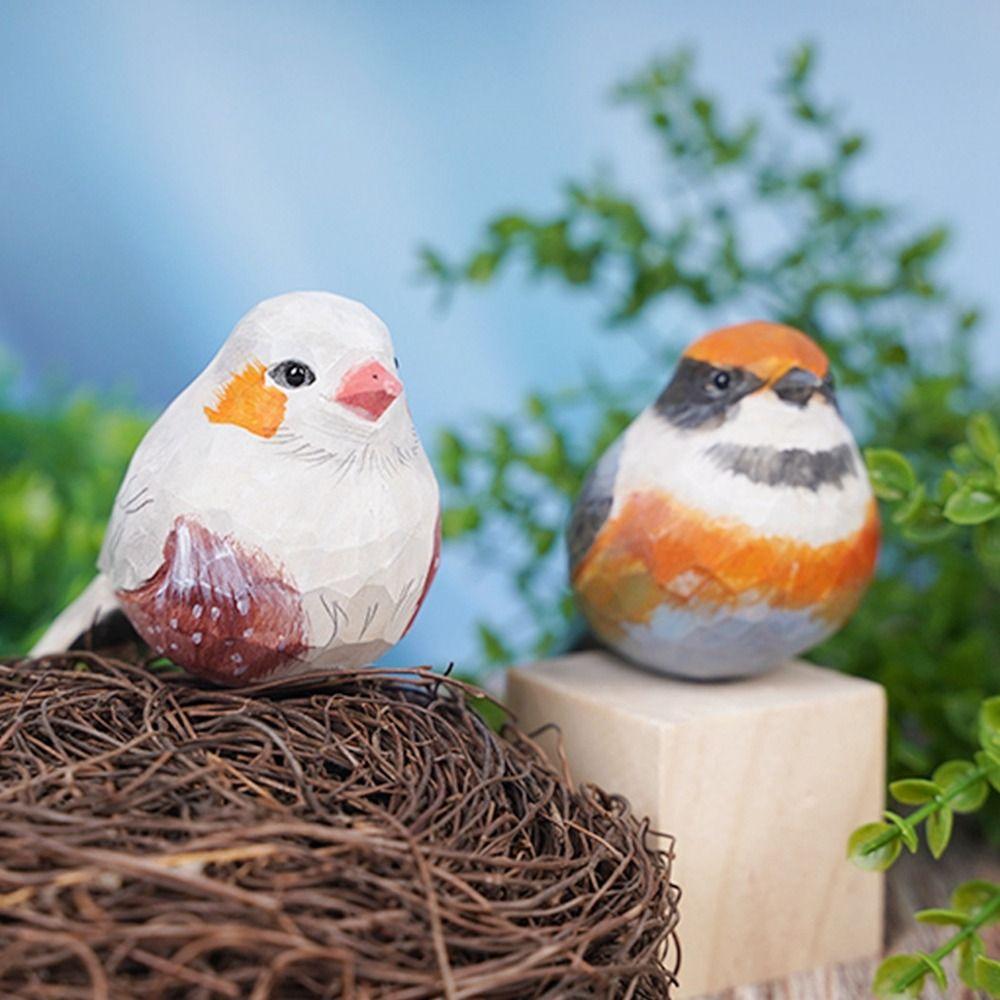 Handmade Small Bird Ornament Mini Wooden Bird Figurine Creative Wood Carving Bird Children's Toys