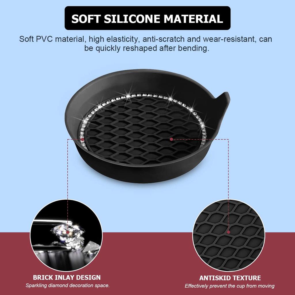 Car Cup Coaster Universal Non-Slip Cup Holders Bling Crystal Rhinestone Car Interior Accessories Car Drink Pad Silent Cup Pad