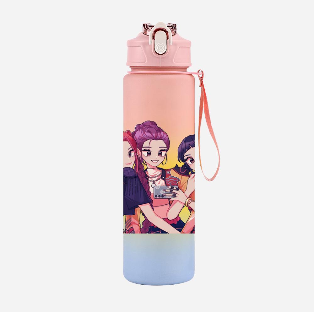750Ml Water Bottler K-Pop Demon Hunters Printed Character Water Cup Large Capacity Outdoor Portable Rope Drinking Bottle for Boy Girl Gift