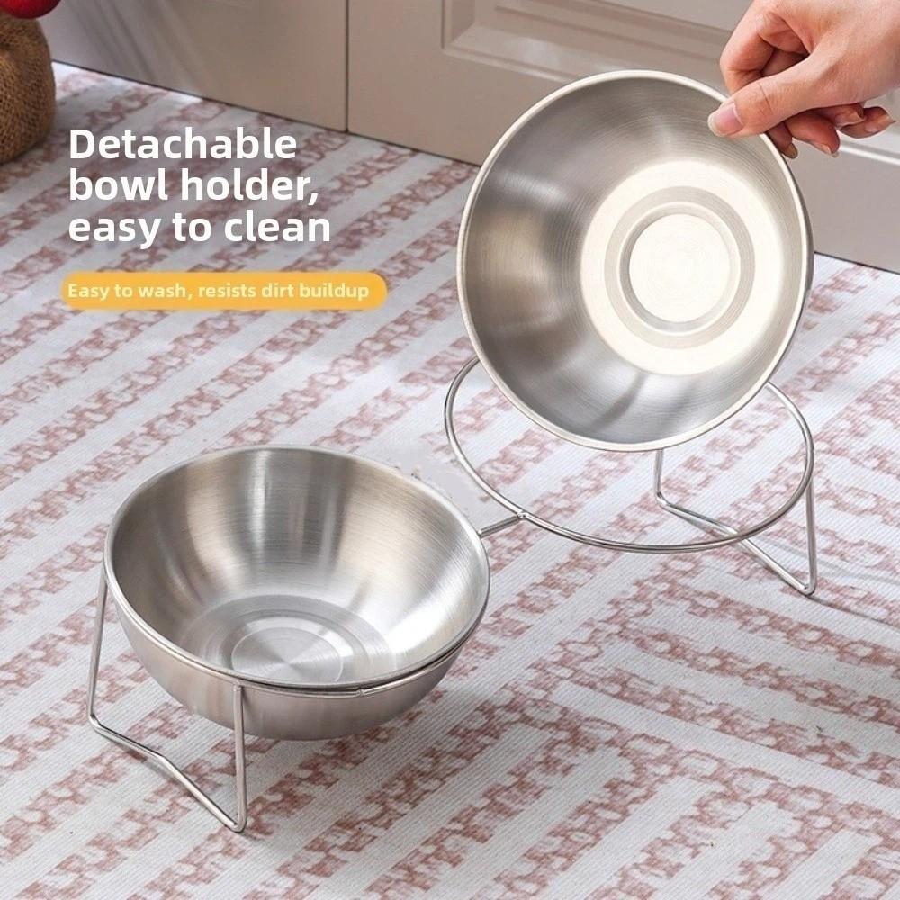Large Capacity Stainless Steel Cat Bowl Anti-Tipping Double Water Bowls for Kitten