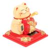 Lucky Cat Statue Vivid Lovely Waving Arm Solar Powered Fortune Cat with Dust Cover for Home Business Ornament Yellow