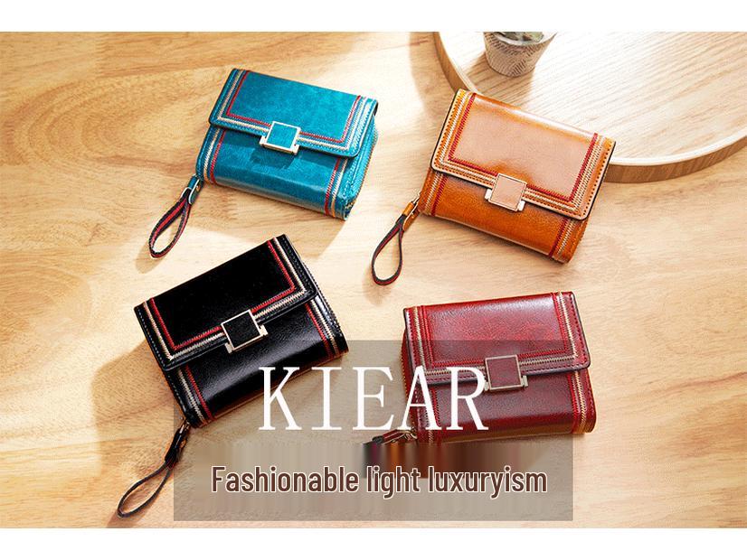 Женский ретро кошелек-гармошка из масляной вощеной кожи 2025 - Много отделений для карт, На молнии, Короткий стиль
