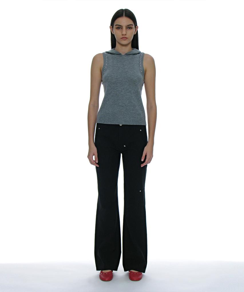 PARTIMENTO WOMEN Studded Hoodie Knit Top_Melange