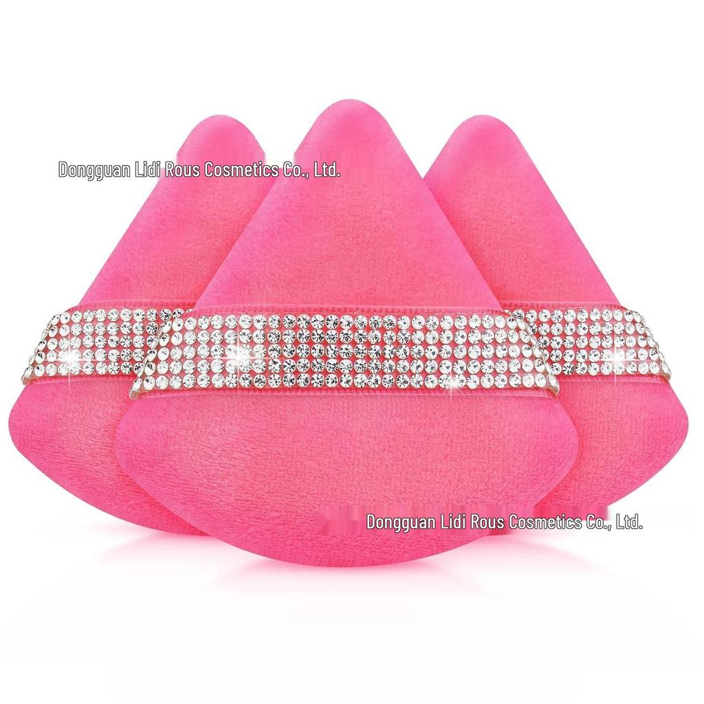 Crystal Velvet White Triangle Powder Puff with Silver Diamond Ribbon – Super Soft Makeup Accessory