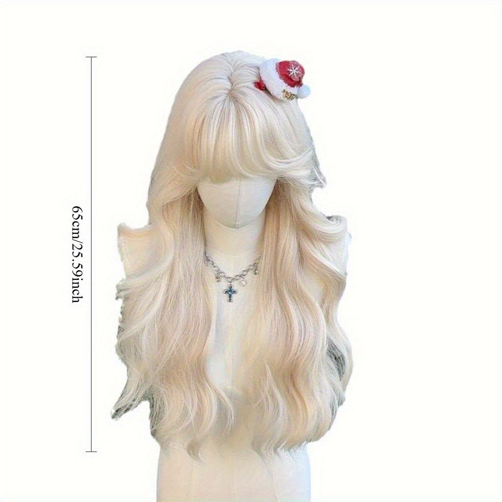 Парик из синтетических длинных кудрявых волос белого золота для женщин с пушистой челкой большой волной, высококачественный аккуратный парик для косплея в стиле Лолиты