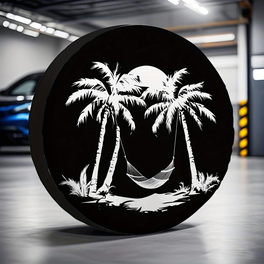 Tropical Palm Tree Hammock Tire Cover Outdoor RV Spare Wheel Protector Black Durable Polyester