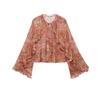 Fall Women's Clothing round Neck Paisley Print Horn Long Sleeves Ruffles Loose Shirt Top 17054448
