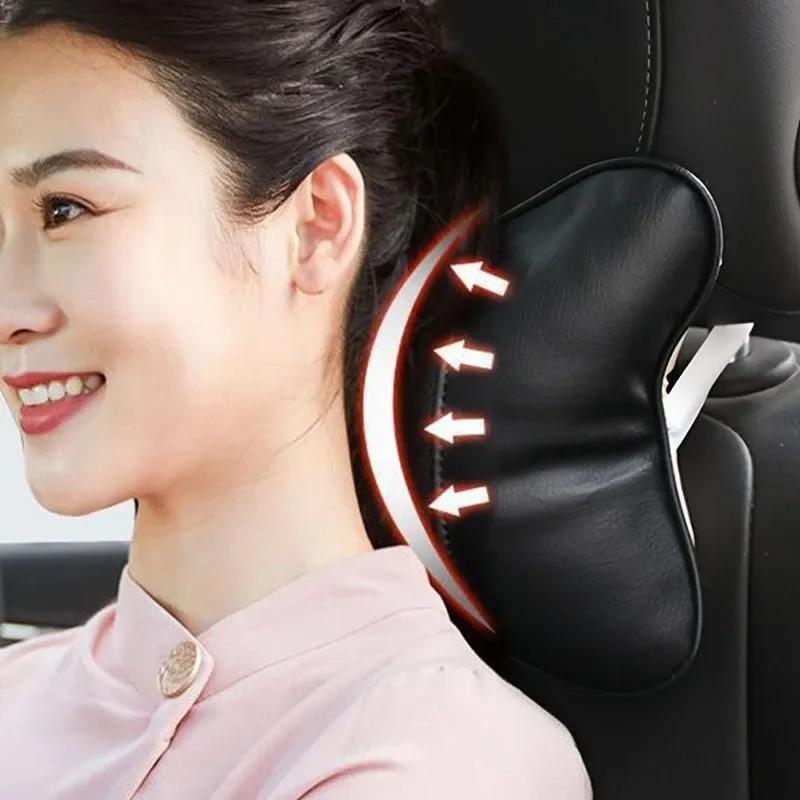 1/2Pcs Leather Car Interior Seat Headrest Neck Pillow Car Accessories For Toyota GR Camry Corolla Yaris Chr Auris Avensis T25