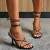 European and American Fashion Toe High-heeled Sandals Women's 2025 Summer New Foreign Trade Large Size Ankle Straps Sexy Sandals Women