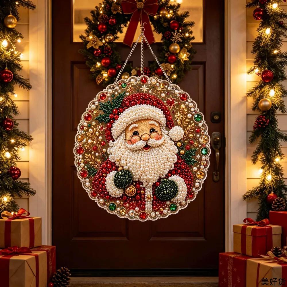 Christmas diamond painting sun catcher 20cm diy kit with pearl & crystal beads hanging window wall decor new year gift