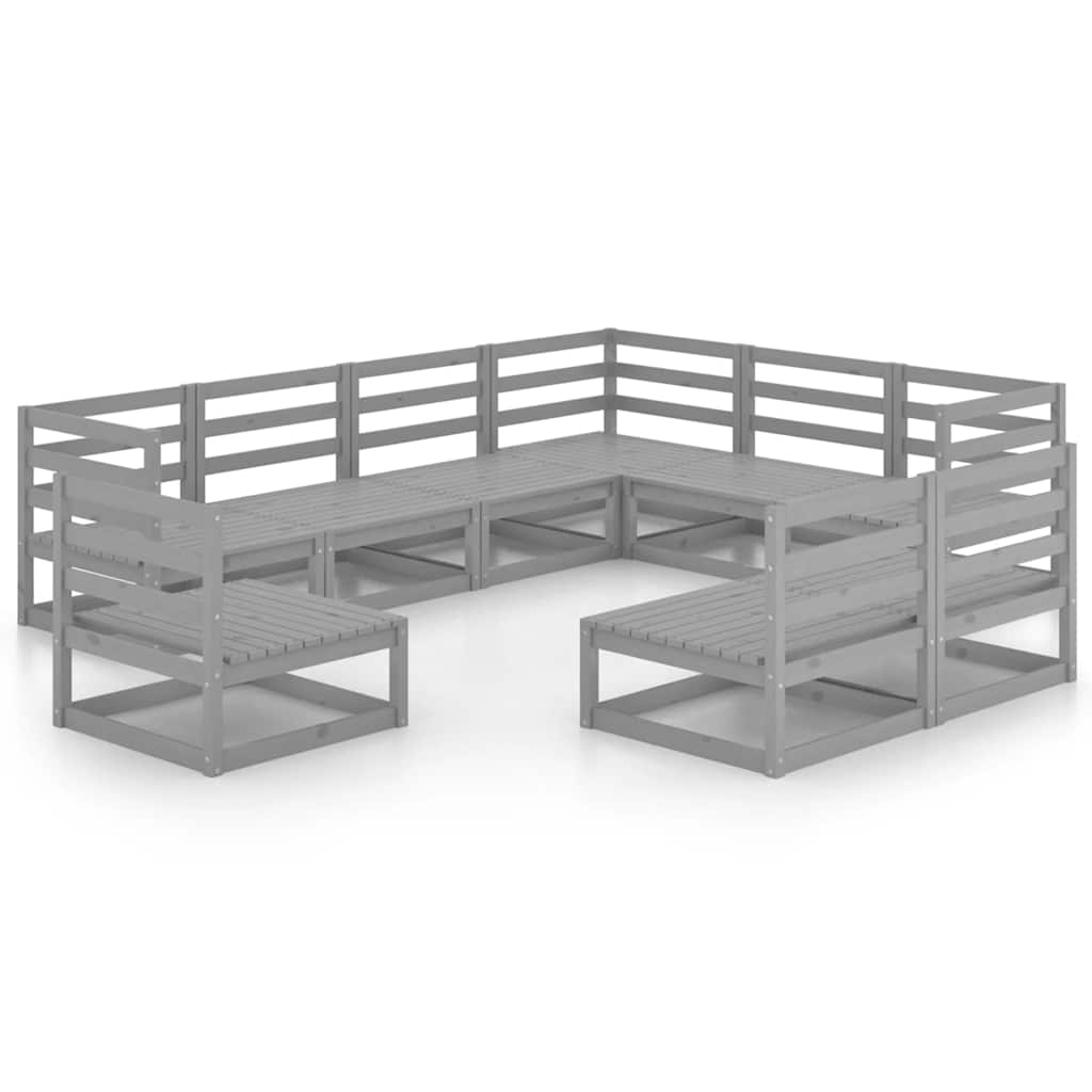 9 Piece Garden Lounge Set Grey Solid Pine Wood