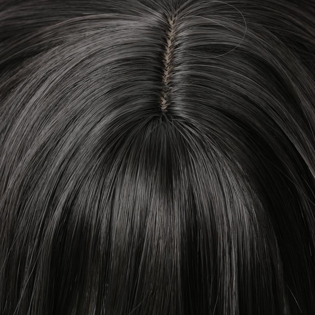 Linfairy Anime Cosplay Short Fluffy Wig for Women, Halloween Costume, Party, Cosplay (Black and Gray Mix)