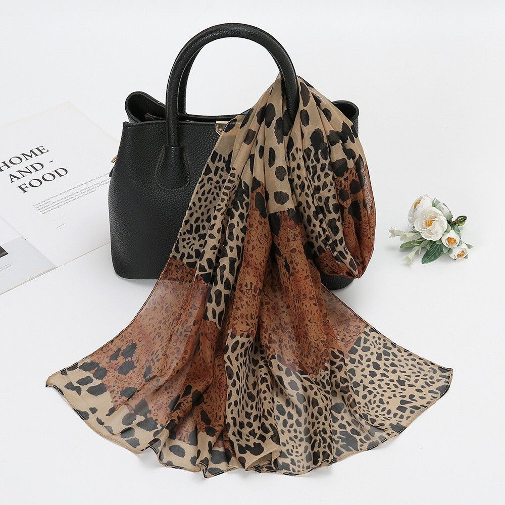 Leopard Print Scarf Chiffon Long Women's Scarf Versatile Decoration Neck Protection Scarf Gift