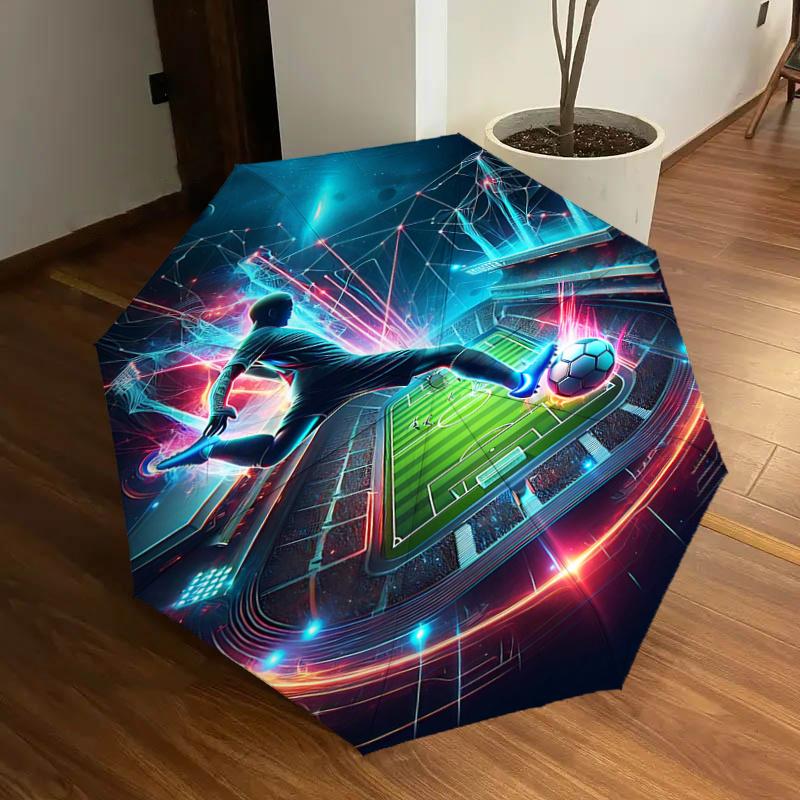 Starry Night Soccer Player: Automatic Folding Umbrella with 3-Fold Design, Iron Frame, Outdoor, Ideal Gift for Fans and Travelers1125185a