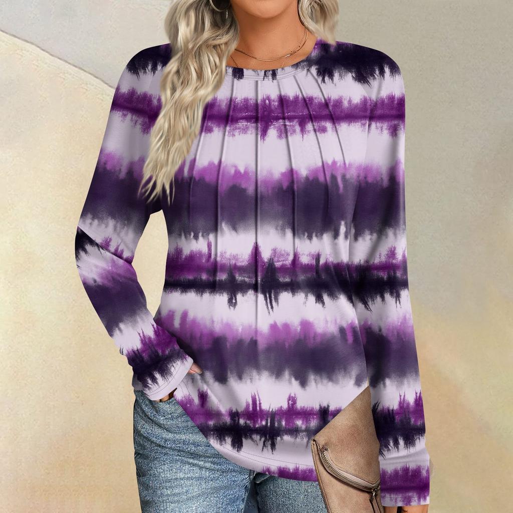 Женская мода повседневная полосатая, цветная пэчворк с длинным рукавом и круглым вырезом