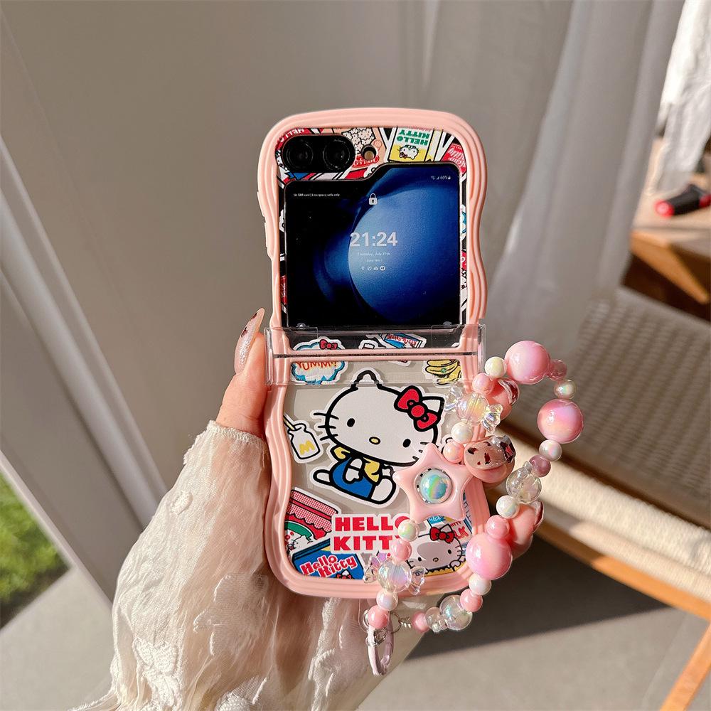 Мягкий защитный чехол из поликарбоната Hello Kitty с ремешком для серии Samsung Galaxy Z Flip