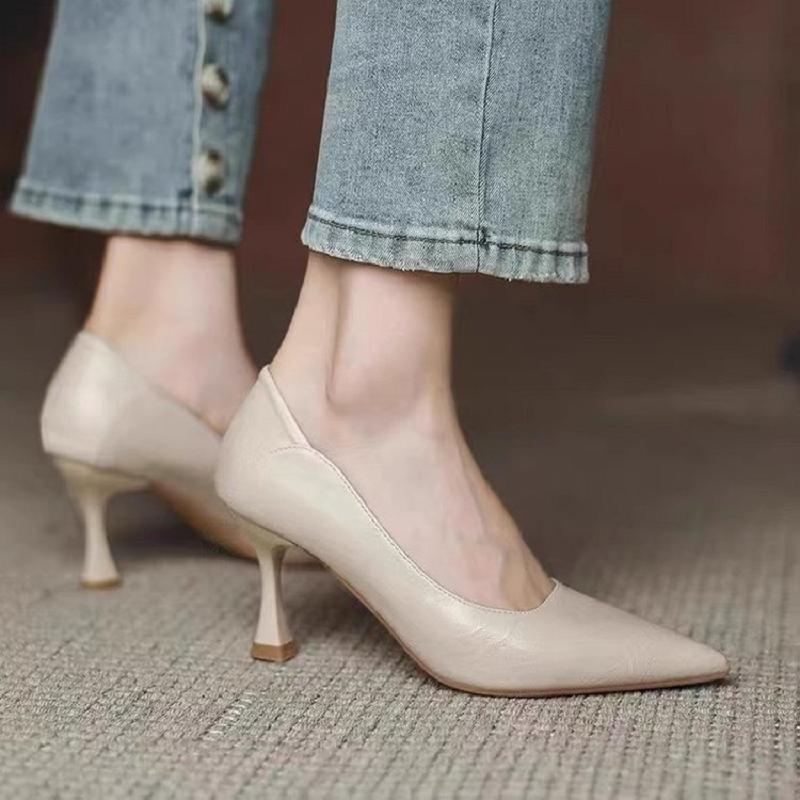 Новые туфли-лодочки с острым носком, мягкие, для улицы, элегантные и модные, женские туфли на высоком каблуке в том же стиле, что и у интернет-знаменитости