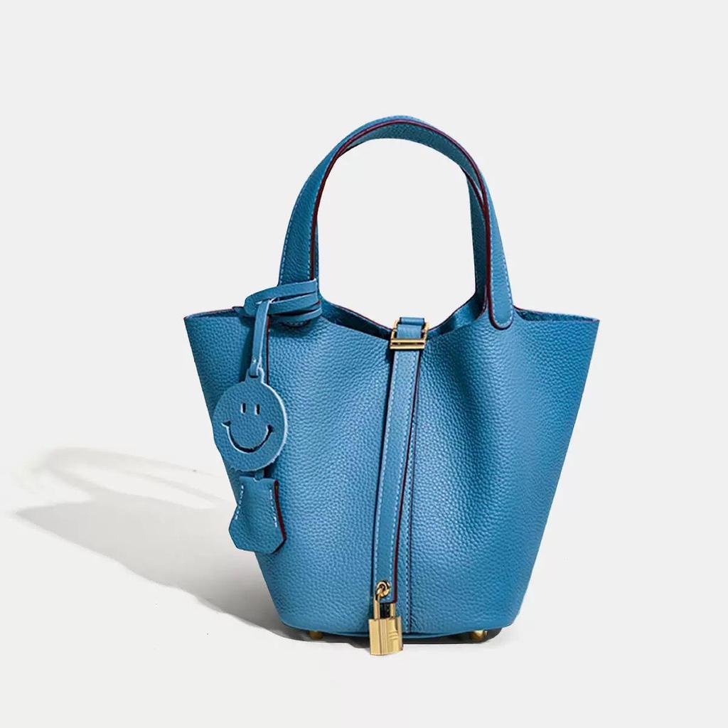 Genuine Leather Women's Bucket Handbag, Large Capacity, High-End Cowhide, 2024 Design