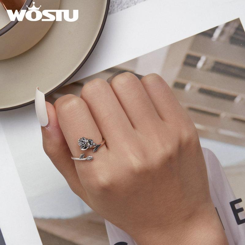 WOSTU 925 Sterling Silver Punk Skull Hand Opening Rings With Red Heart CZ Women Hip Hop Special Holiday Jewelry Gifts Halloween