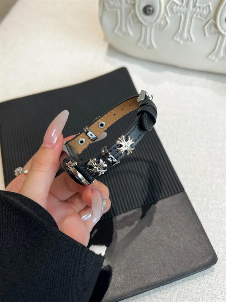 Ремешок из кожи с крестообразным металлическим ремешком для Xiaomi Band 9 - креативный кожаный ремешок в стиле ретро-панк для XIAOMI Mi Band 9/8/7/6/5/4/3/NFC/Mi Band 8pro/Redmi Watch4&5