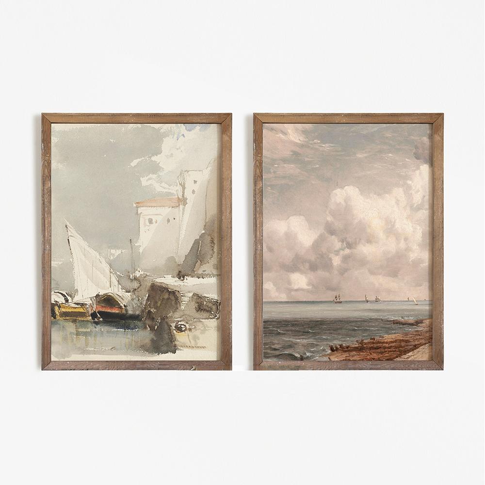 Винтажная морская галерея, настенный художественный набор, плакат и принт, нейтральное прибрежное украшение для дома, картина, холст, живопись для гостиной