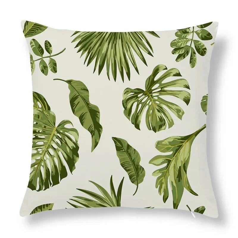 Green Leaf Print Decorative Pillowcase Car Sofa Square Cushion Pillowcase