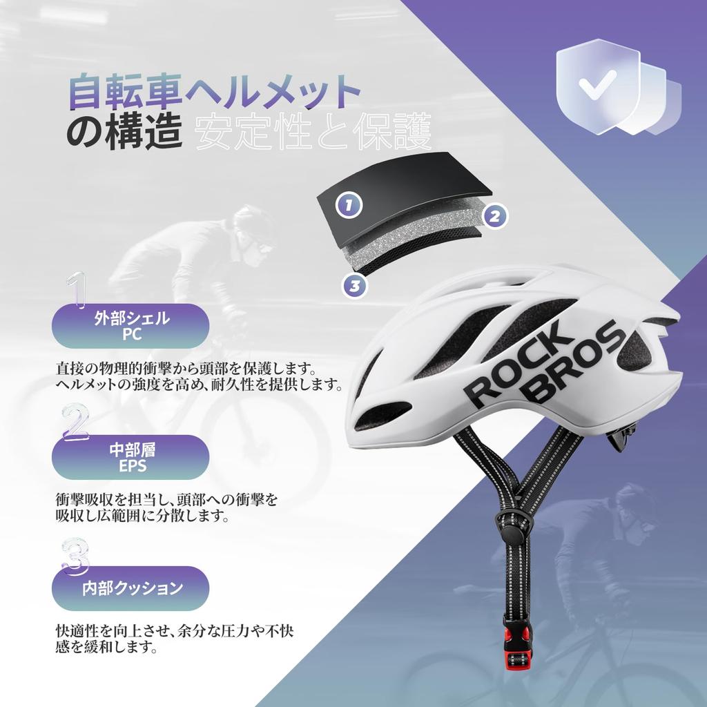 Rockbros Велосипедный шлем, шоссейный велосипедный шлем, легкий, ударопрочный, сертифицированный CE, дышащий, рекомендуемая окружность головы, приблизительная, велосипедный шлем