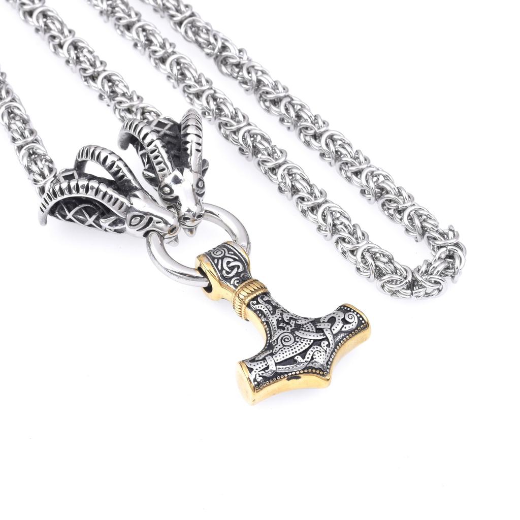 New European And American Men 'S Stainless Steel Viking Thor Ram Thor Hammer Pendant Necklace Fast Men 'S Jewelry