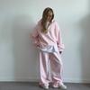 Fashion Half-Zip Long Sleeve Sweatshirt and Jogger Set Oversize Hooded Pullover Lounge Two-Piece Outfit for Women Cotton
