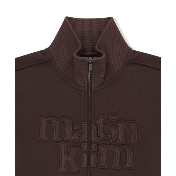 Matin Kim FW26 Mixed Waffle Applique Logo Zip Up Women hoodie Brown MK2677JP027MBR