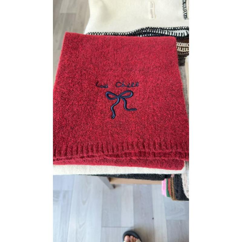 Winter Warm Knitted Scarf Selected Autumn and Winter Wool Blended Monochrome Embroidered Scarf Women's New Versatile Parent Child Style