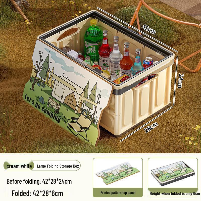 MinNa Outdoor Camping Folding Storage Box with Wood Lid