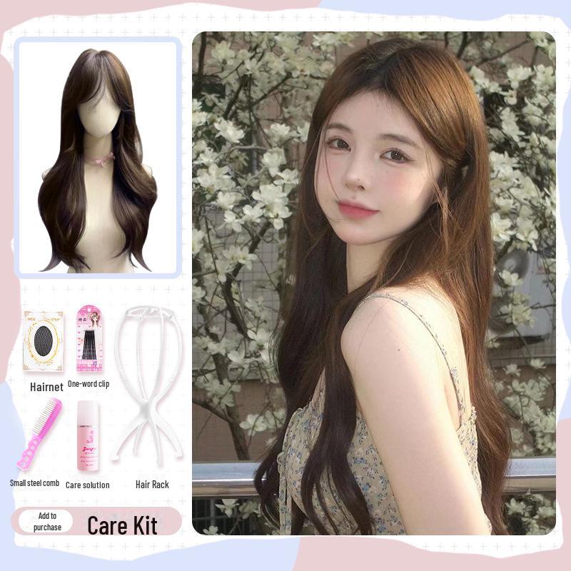 Brown Lolita Long Straight Wig for Round Faces - Natural Full Head Coverage
