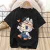 Labubu Cute Cartoon 3D Print T-shirt for Children Anime Tee Top Black Short Sleeve Fashion Kids Summer Clothing Gift