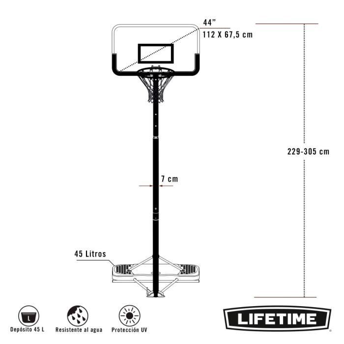 Panier de basket - LIFETIME - Réglable 229/305 cm - Ultra résistant - Mixte - UV100