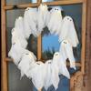 Halloween Ghost Wreath with 12 LED Lights Small Light-up White Ghost Hanging Wreath for Front Porch Door Wall Indoor Outdoor Decoration